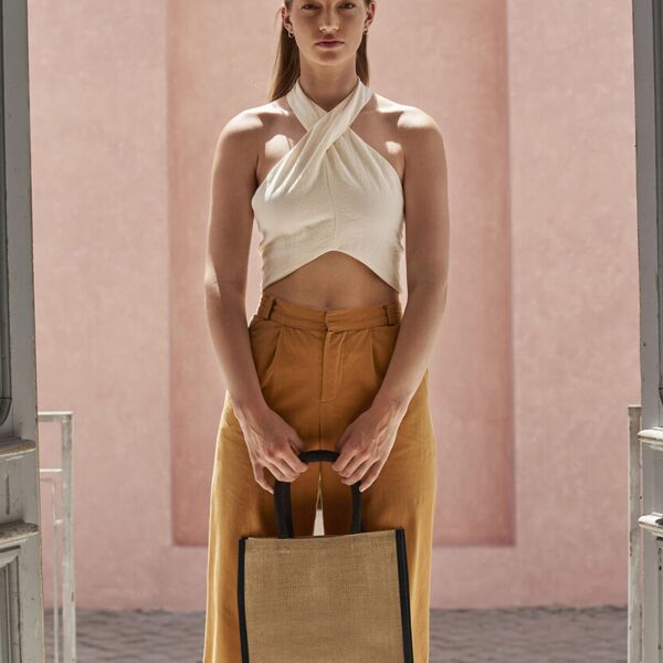 Natural starched jute midi tote Thumbnail